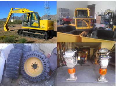 Excavator, Tires, Tampers, Plane Lazer